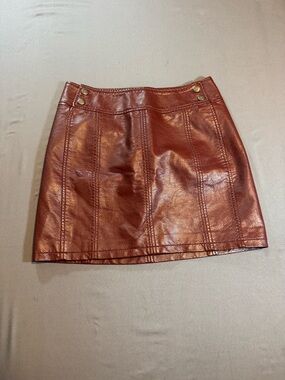 Free People Faux Leather Mini Skirt in Rust Brown Size 4 Boho Western Fall